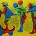 Athkheliya 9' figurative acrylic painting by artist Lakhan Singh Jat, 36x48 inch, on canvas