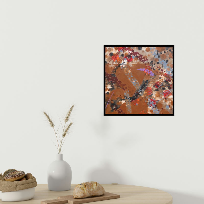 In-situ view of Asif Sharief Shaikh's 'Atmkhoj 4 (Abstract in Brown and Red)' painting in a room