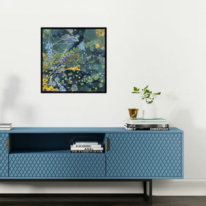 Preview of 'Atmkhoj 5 (Abstract in Blue and Green)' Painting by Asif Sharief Shaikh shown on a wall in a furnished room.