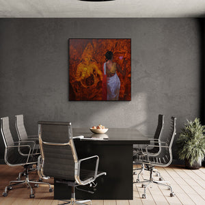 Harshad Khandre's painting 'An Attempt (An Attempt)' displayed in a modern living room setting