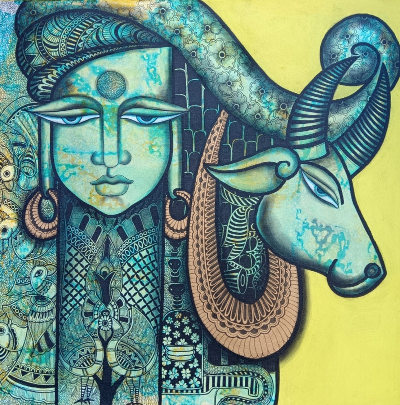 Aura Kailash' religious mixed-media painting by artist Mohit Bhardwaj, 24x24 inch, on canvas