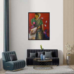 Preview of 'Aura Of Love' Painting by Anupam Pal shown on a wall in a furnished room.