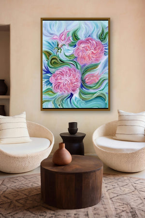 Aura Of Roses (Celestial Bloom) by artist Manju Lamba displayed in a Museum Style gallery