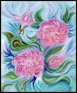 Aura Of Roses (Celestial Bloom) by Manju Lamba, Original Acrylic Nature Painting on Canvas, Small Vertical Wall Art