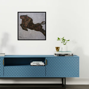 Preview of 'Aurthodox' Painting by Dinkar Jadhav shown on a wall in a furnished room.