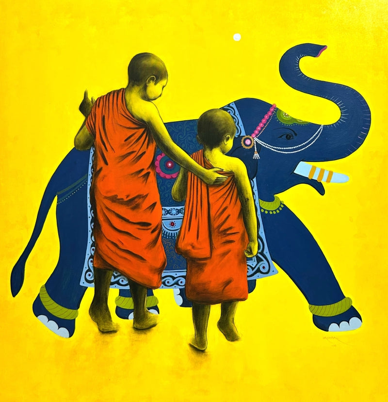 Auspicious Path' religious mixed-media painting by artist Yashpal Kamble, 40x40 inch, on canvas