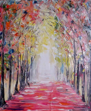 Autumn1 (Autumn 1) by Kiran Bableshwar, Original Oil Impressionist Painting on Canvas, Small Vertical Wall Art