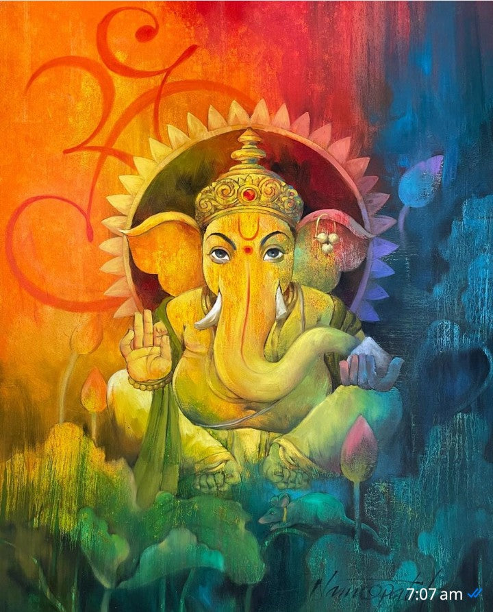 Avaneesh' religious oil painting by artist Namdev M Patil, 42x35 inch, on canvas