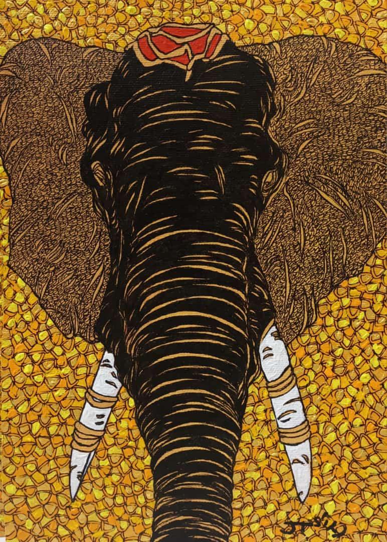 Religious acrylic painting titled 'Avighna', 10x7 inches, by artist Rama Krishna V on Canvas