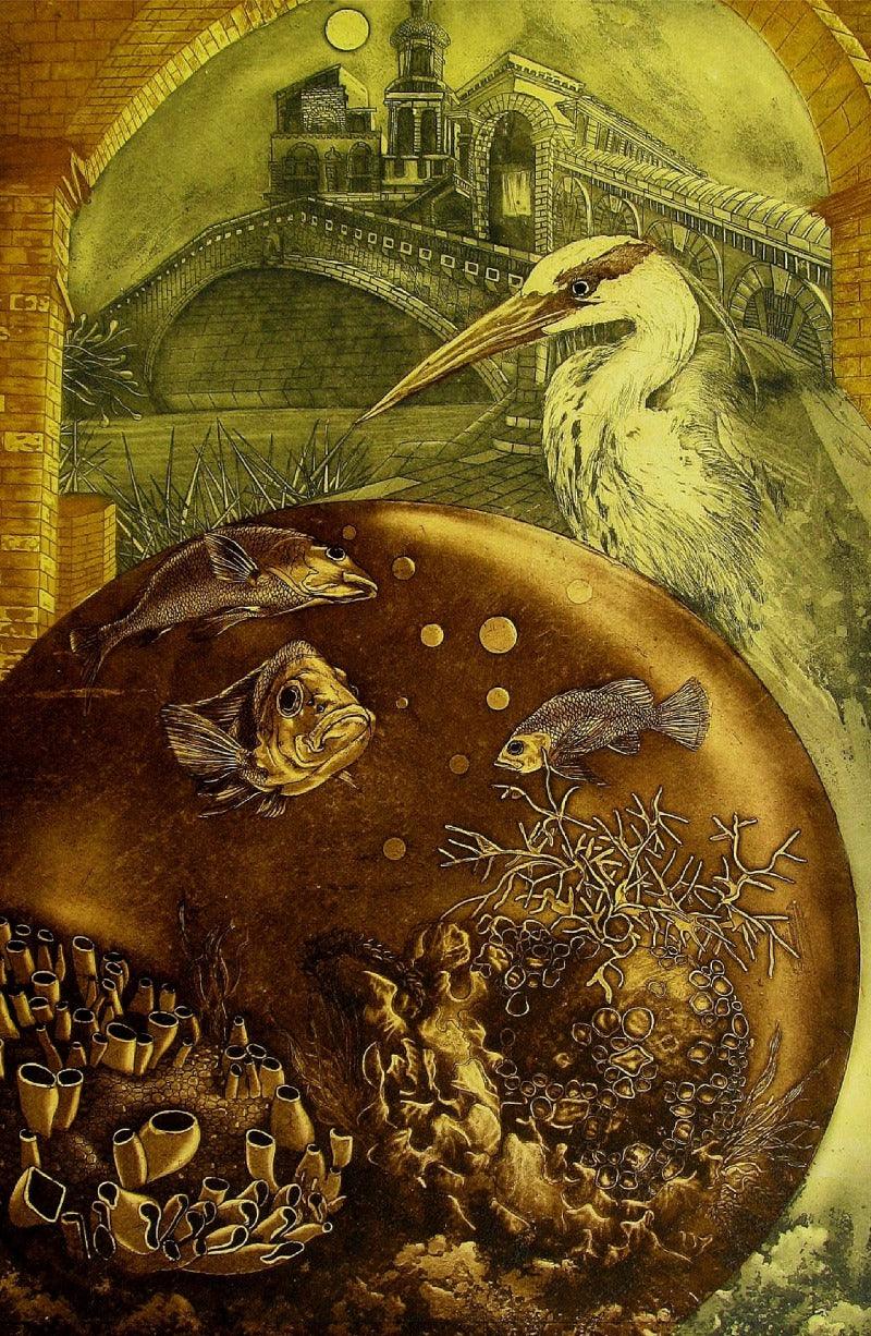 contemporary printmaking titled 'Awaiting', 20x13 inches, by artist Jyotirmay Dalapati on Paper