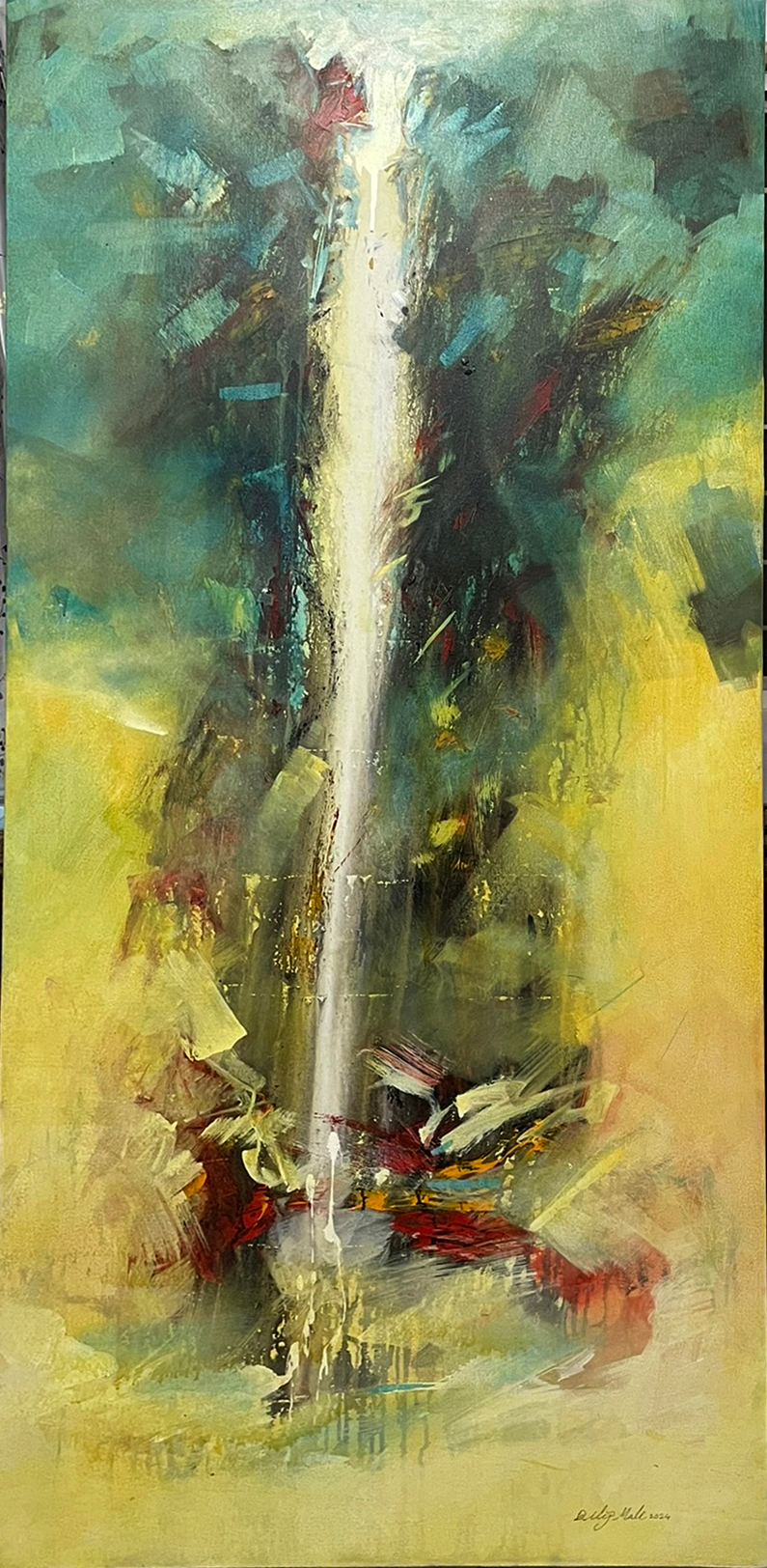Axis Of Light' abstract acrylic painting by artist Dilip Mali, 67x34 inch, on canvas