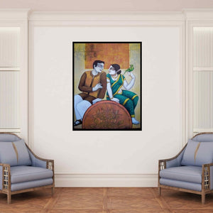 In-situ view of Gautam Mukherjee's 'Babu And Bibi 3 (Couple with Parrot)' painting in a room