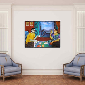 In-situ view of Gautam Mukherjee's 'Babu And Bibi' painting in a room