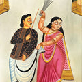 Babu Biwi' figurative kalighat Traditional Art by artist Anwar Chitrakar, 22x14 inch, on paper