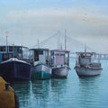 Seascape acrylic painting titled 'Babu Ghat 2', 36x48 inches, by artist Purnendu Mandal on Canvas