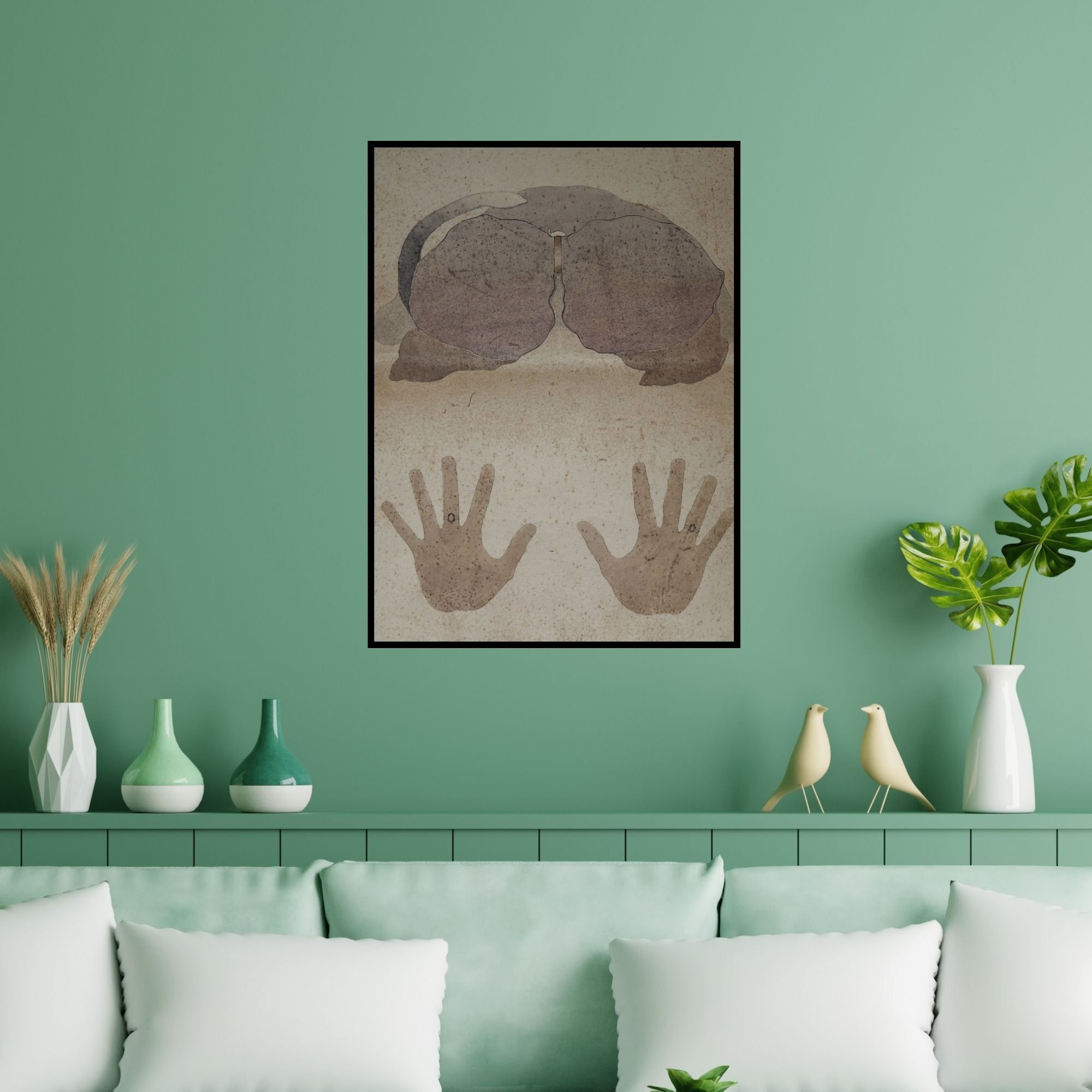 Preview of 'Back To Nature 6 (The Hand of Destiny)' Painting by Chandrakant Halyal shown on a wall in a furnished room.