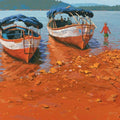 Landscape acrylic painting titled 'Back To Boats At Bamnoli', 24x30 inches, by artist Abhijit Jadhav on Canvas