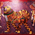 Religious acrylic painting titled 'Bagha Nacho 1', 53x77 inches, by artist Kanha Behera on Canvas