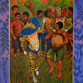 Bagha Nata 3' religious acrylic painting by artist Kanha Behera, 48x36 inch, on canvas
