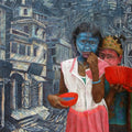 contemporary mixed media painting titled 'Bahurupi 2', 68x48 inches, by artist Biswajit Roy on Canvas