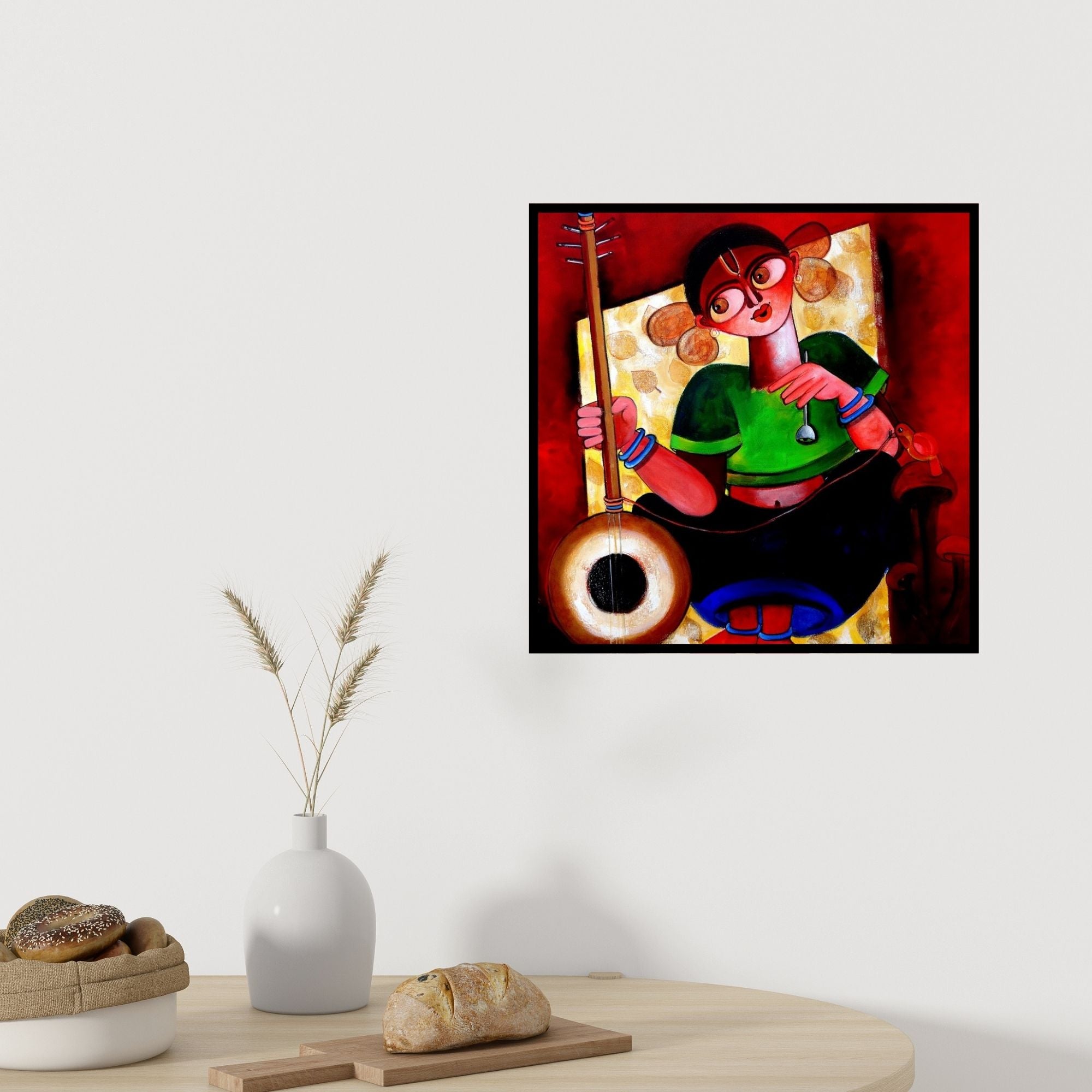 In-situ view of Sharmi Dey's 'Baishnabi' painting in a room