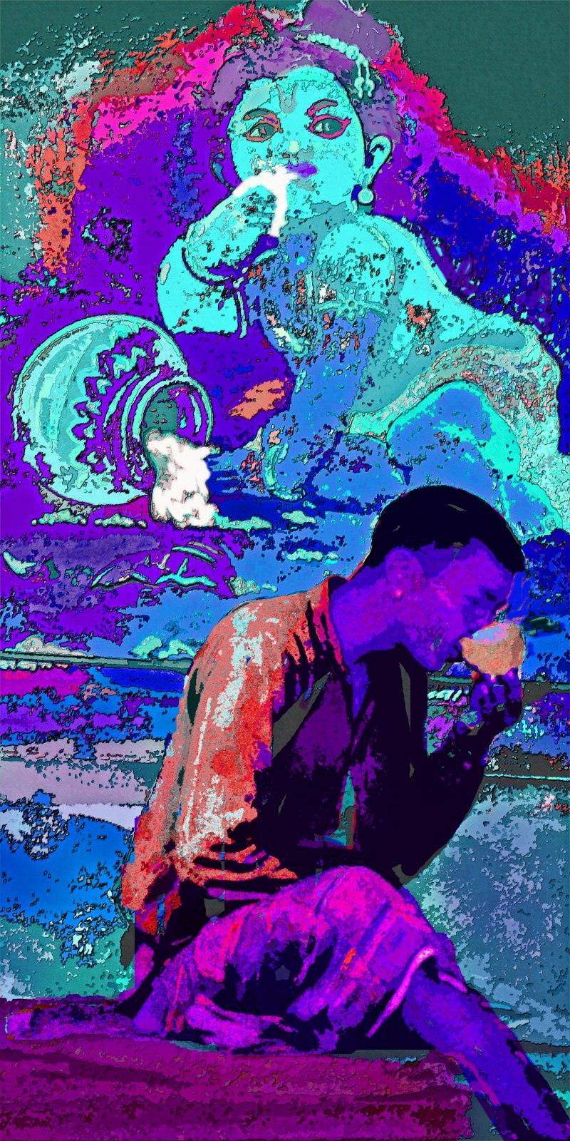 Figurative Digital Painting digital art titled 'Bal Gopal', 30x15 inches, by artist PANNA JAIN on canvas