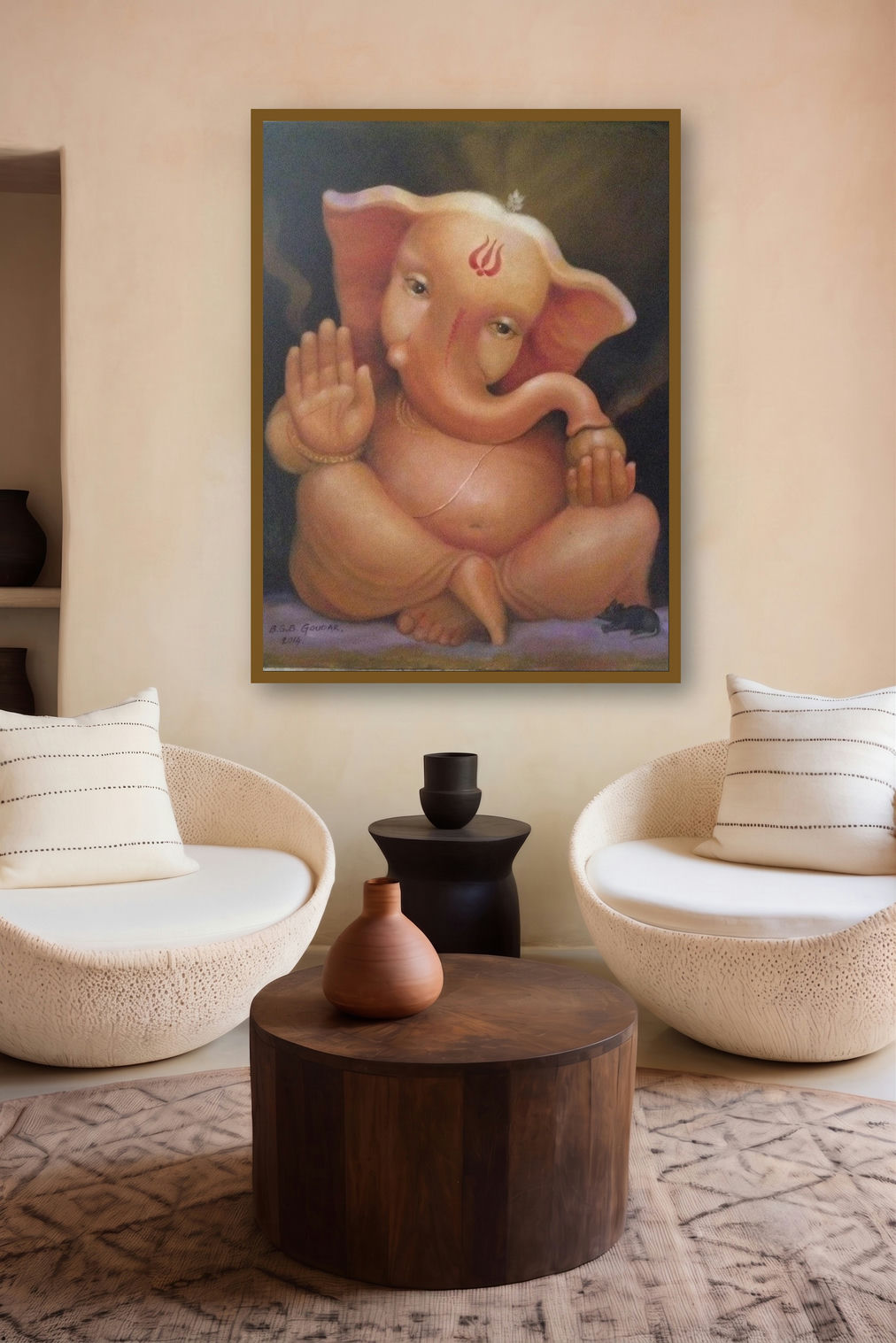 Bala Ganesh (Lord Blessing) by artist B S B Goudar displayed in a Boutique gallery