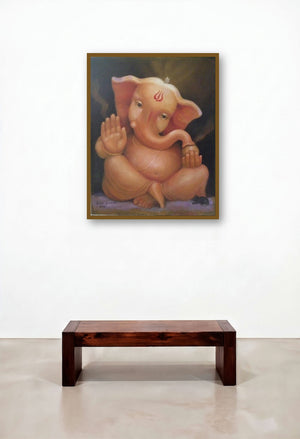Bala Ganesh (Lord Blessing) by artist B S B Goudar displayed in a Art Deco Library