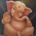 Religious oil painting titled 'Bala Ganesh', 20x16 inches, by artist B S B Goudar on Canvas Board
