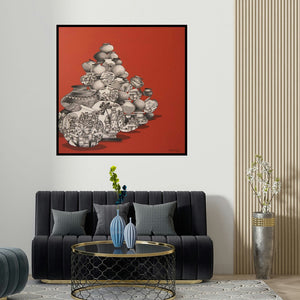 Manjunath Wali's 'Balance' painting visualized above a sofa in a contemporary room.