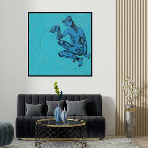 Chikmath Fv's 'Balance (Thread of Creation)' painting visualized above a sofa in a contemporary room.