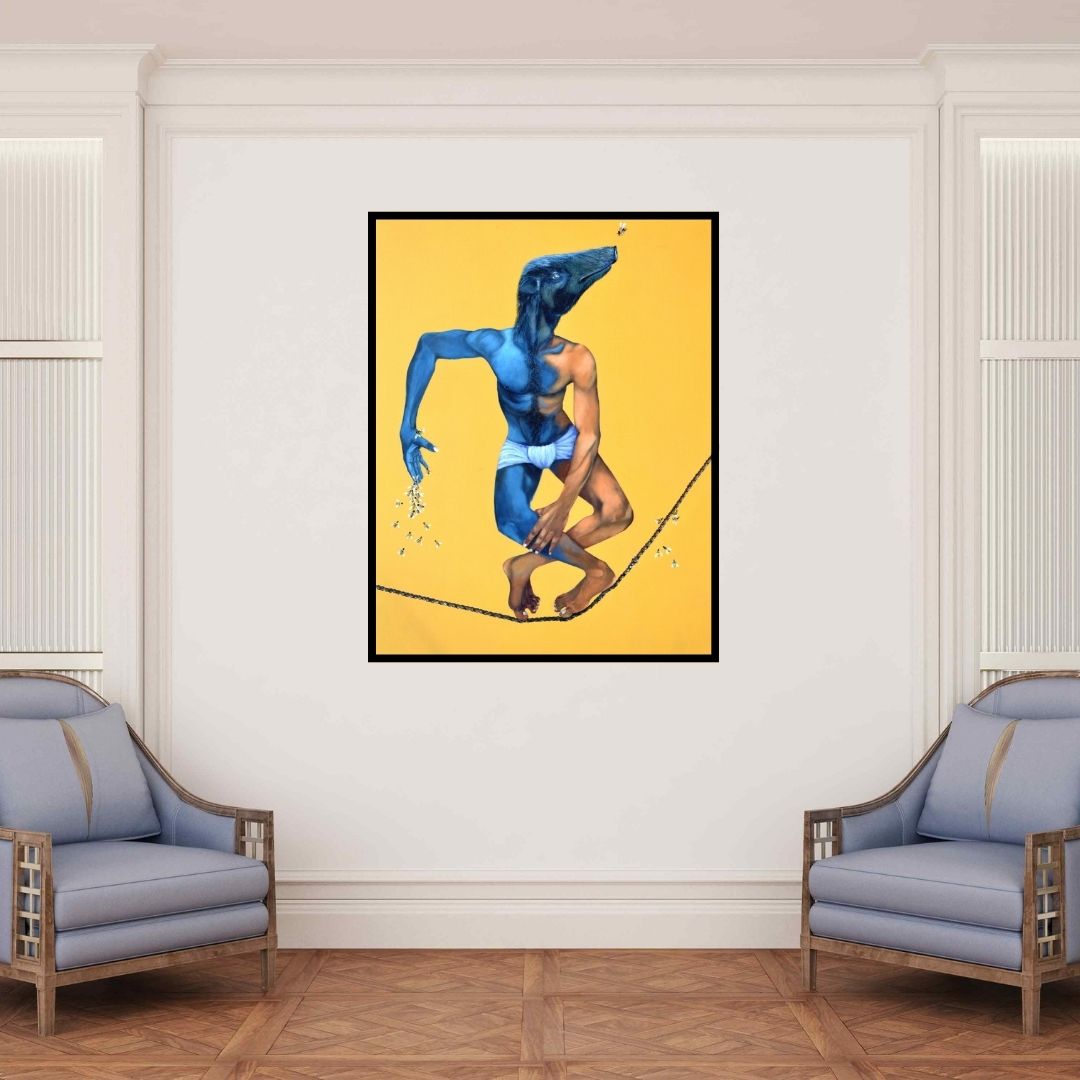 In-situ view of Swapnil Ramgade's 'Balance For (The Balancing Act)' painting in a room