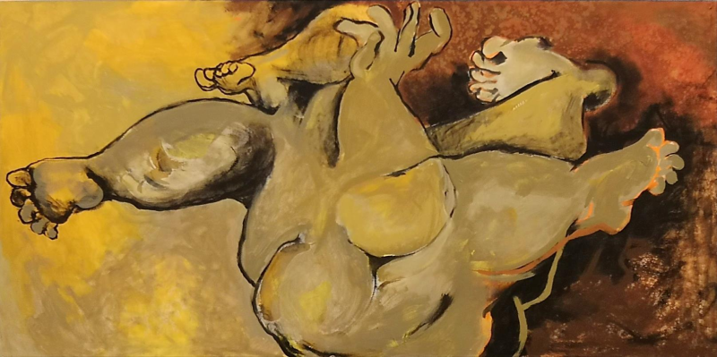 Balancing A Disbalance' contemporary acrylic painting by artist Rasana Bhardwaj, 36x72 inch, on canvas