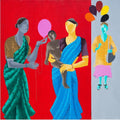 Figurative acrylic painting titled 'Balloon For The Baby', 30x30 inches, by artist Abhiram Bairu on Canvas