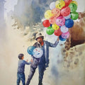 Figurative watercolor painting titled 'Balloon Seller', 22x15 inches, by artist Manoj Pratim Ray on Paper