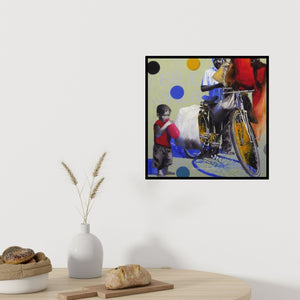 In-situ view of Manohar Rathod's 'Balloon Seller 2 (Boat in River Ganga)' painting in a room