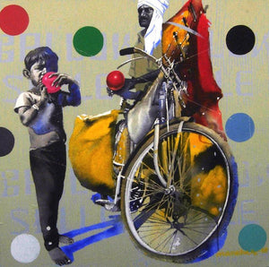 Figurative acrylic painting titled 'Balloon Seller 3', 24x24 inches, by artist Manohar Rathod on Canvas