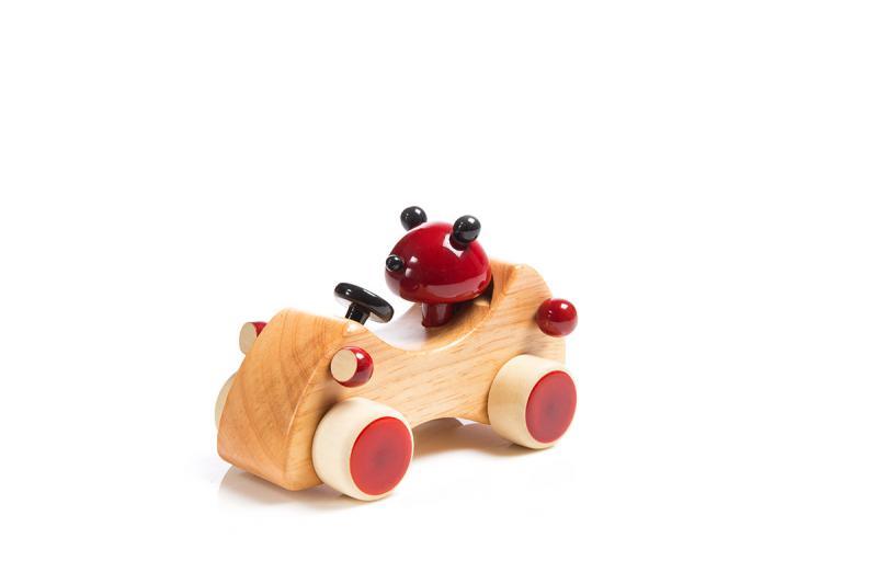 Animals craft titled 'Baloo Wooden Toy Car', 5x3x3 inches, by artist Vijay Pathi on wood