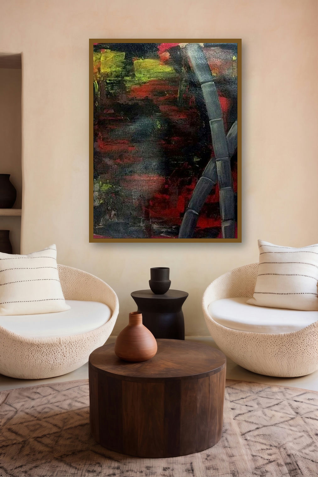Bamboo (Crimson Currents) by artist Paresh More displayed in a Curated gallery