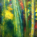 Impressionist oil painting titled 'Bamboo Trees', 12x18 inches, by artist Kiran Bableshwar on Canvas