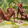 Nude acrylic painting titled 'Banana Farm', 25x34 inches, by artist Mansi Sagar on Canvas