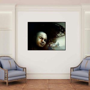 'Banaras' painting by Amit Bhar shown on a wall in a furnished room.