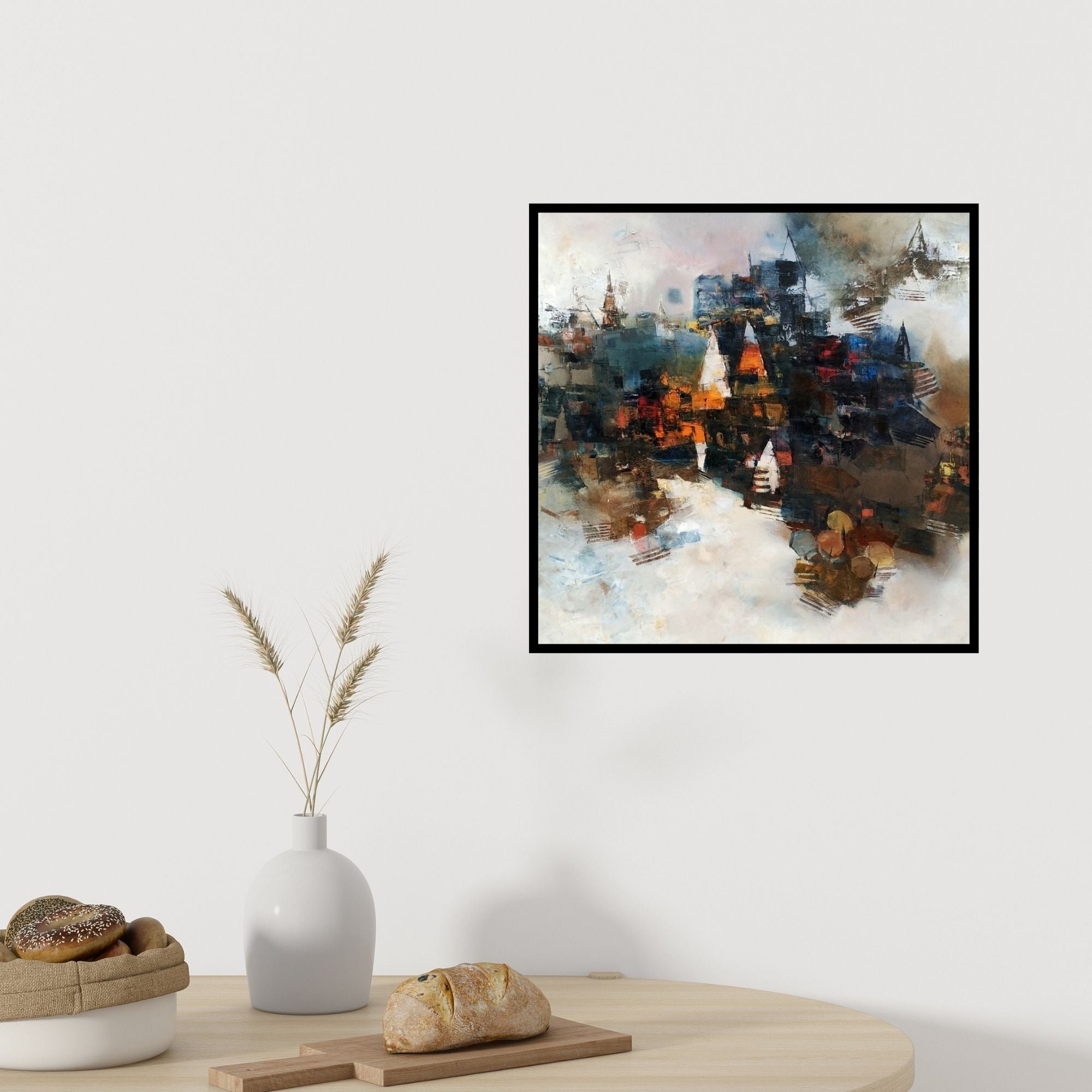 In-situ view of Anand Narain's 'Banaras 2' painting in a room