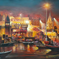 'Banaras' religious mixed-media painting by artist Sudhir Meher, 22x30 inch, on paper