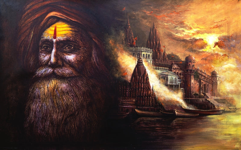 Banaras' religious acrylic painting by artist Palash Halder, 36x60 inch, on canvas