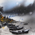 Cityscape acrylic painting titled 'Banaras Boat 1', 24x20 inches, by artist Anand Bekwad on Canvas