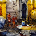 'Banaras Boat' religious watercolor painting by artist Subrata Malakar, 22x30 inch, on paper