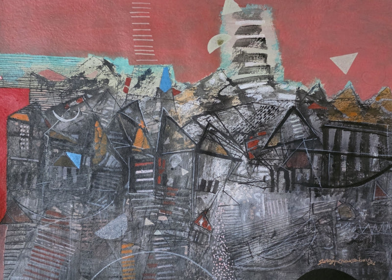 Banaras At Down' religious acrylic painting by artist Srj Surajit Chakraborty, 22x30 inch, on cotton based paper