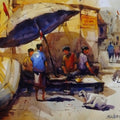 Banaras Ghat 1' religious watercolor painting by artist Subrata Malakar, 22x30 inch, on paper