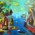 Banaras Ghat 2' religious acrylic painting by artist Tapas Ghoshal, 42x54 inch, on canvas